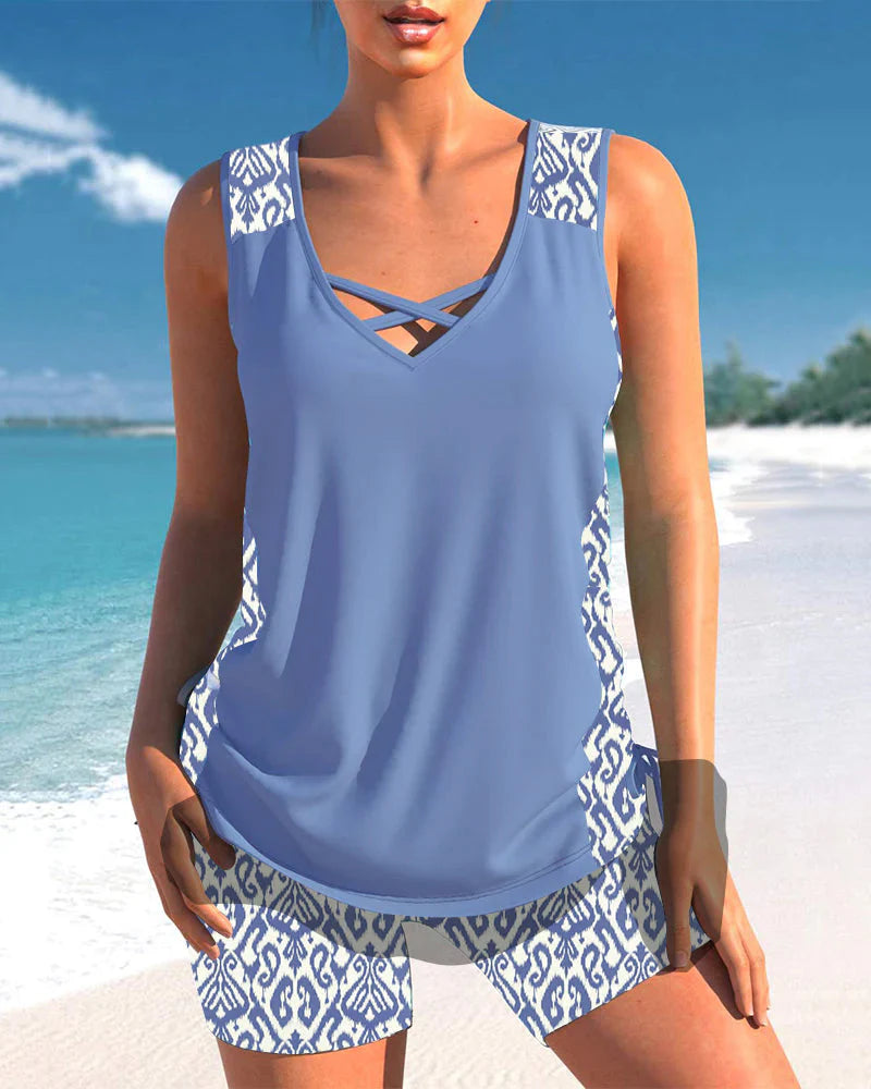 LARA™ - Tankini con estampado geométrico y escote en V