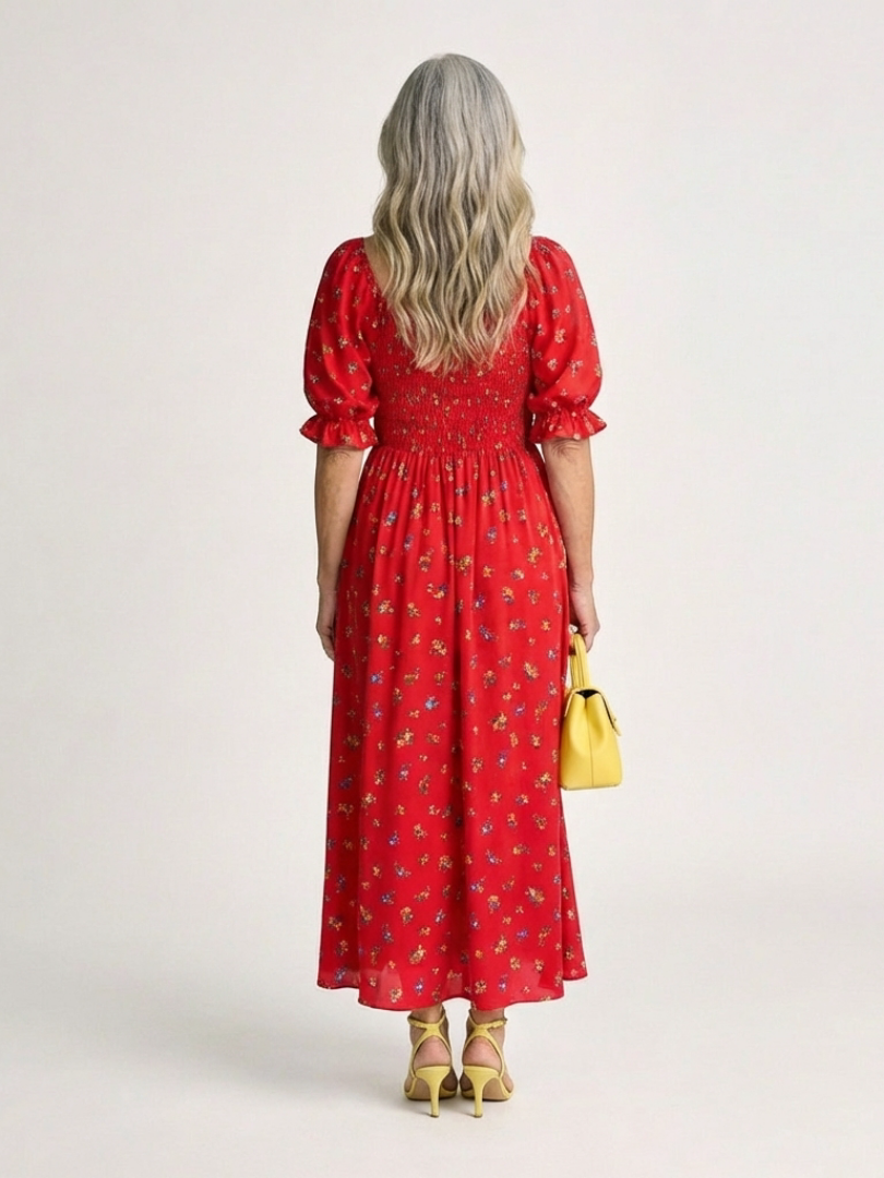 Delfina | Vestido midi floral con escote cuadrado
