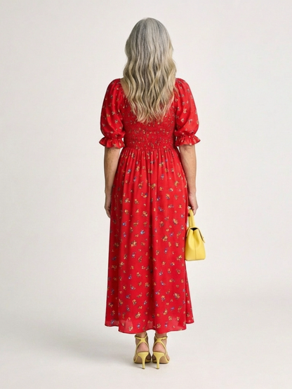Delfina | Vestido midi floral con escote cuadrado