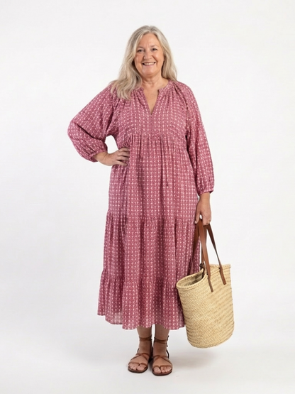 Adela | Vestido midi con estampado geométrico y manga larga