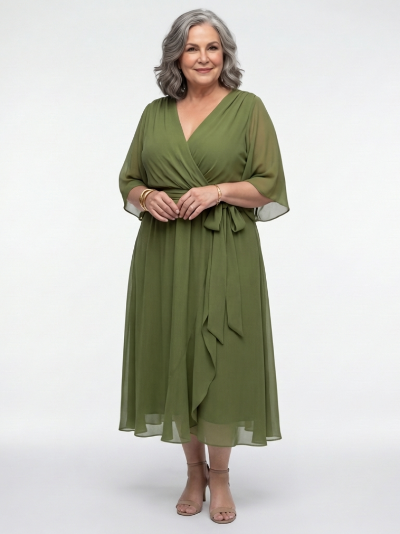 Elisa | Vestido midi con escote en V y cintura drapeada
