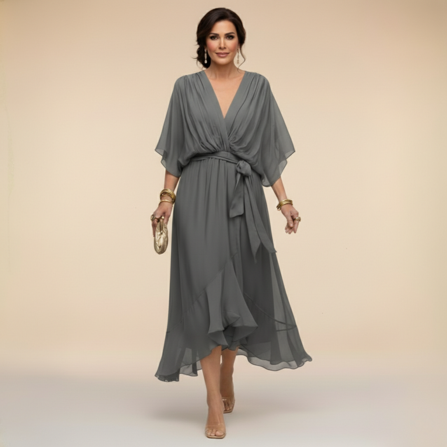 MARTA™ | Vestido de chiffon con escote en V