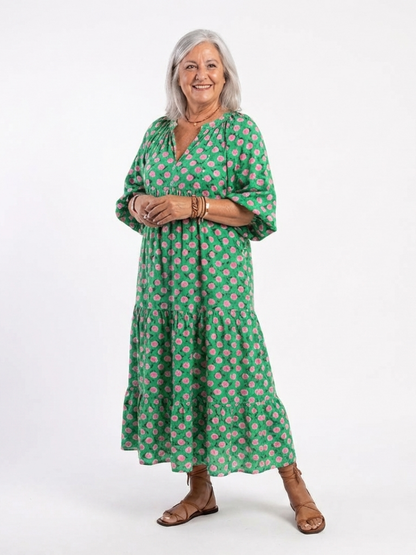 Flora | Vestido midi de capas con estampado floral y escote en V
