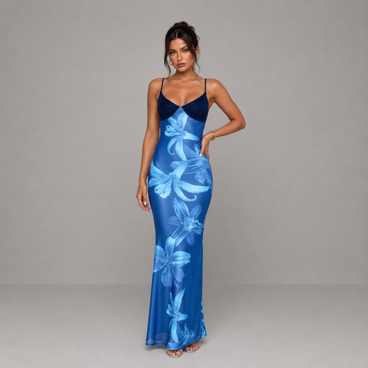 Vestido largo para mujer con estampado floral y tirantes finos