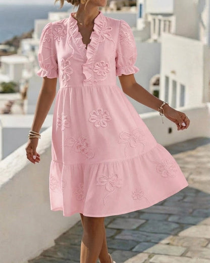 Elegante Vestido Floral de Manga Abullonada