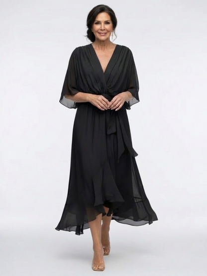 Elisa | Vestido midi con escote en V y cintura drapeada