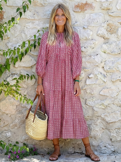 Adela | Vestido midi con estampado geométrico y manga larga