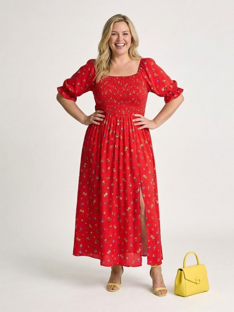 Delfina | Vestido midi floral con escote cuadrado