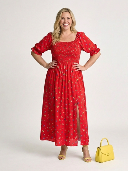 Delfina | Vestido midi floral con escote cuadrado