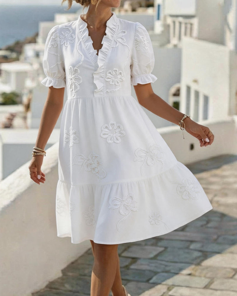 Elegante Vestido Floral de Manga Abullonada