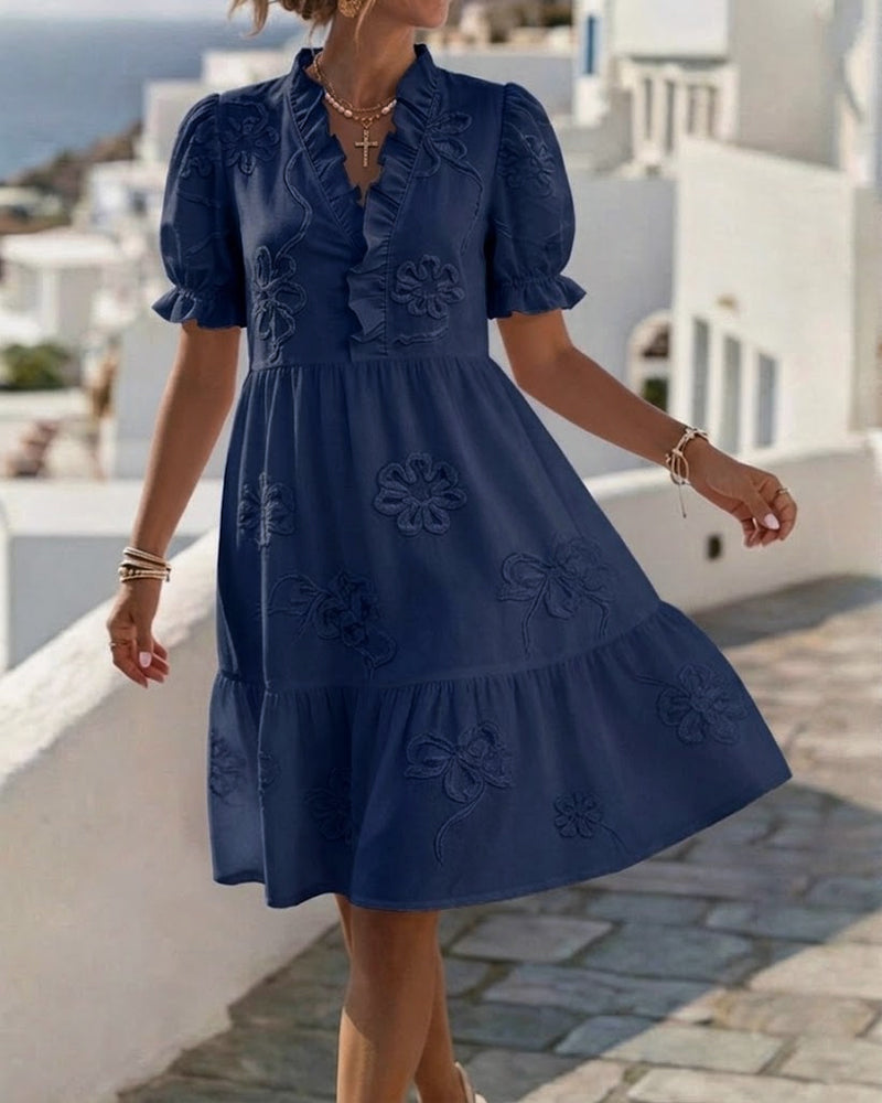 Elegante Vestido Floral de Manga Abullonada