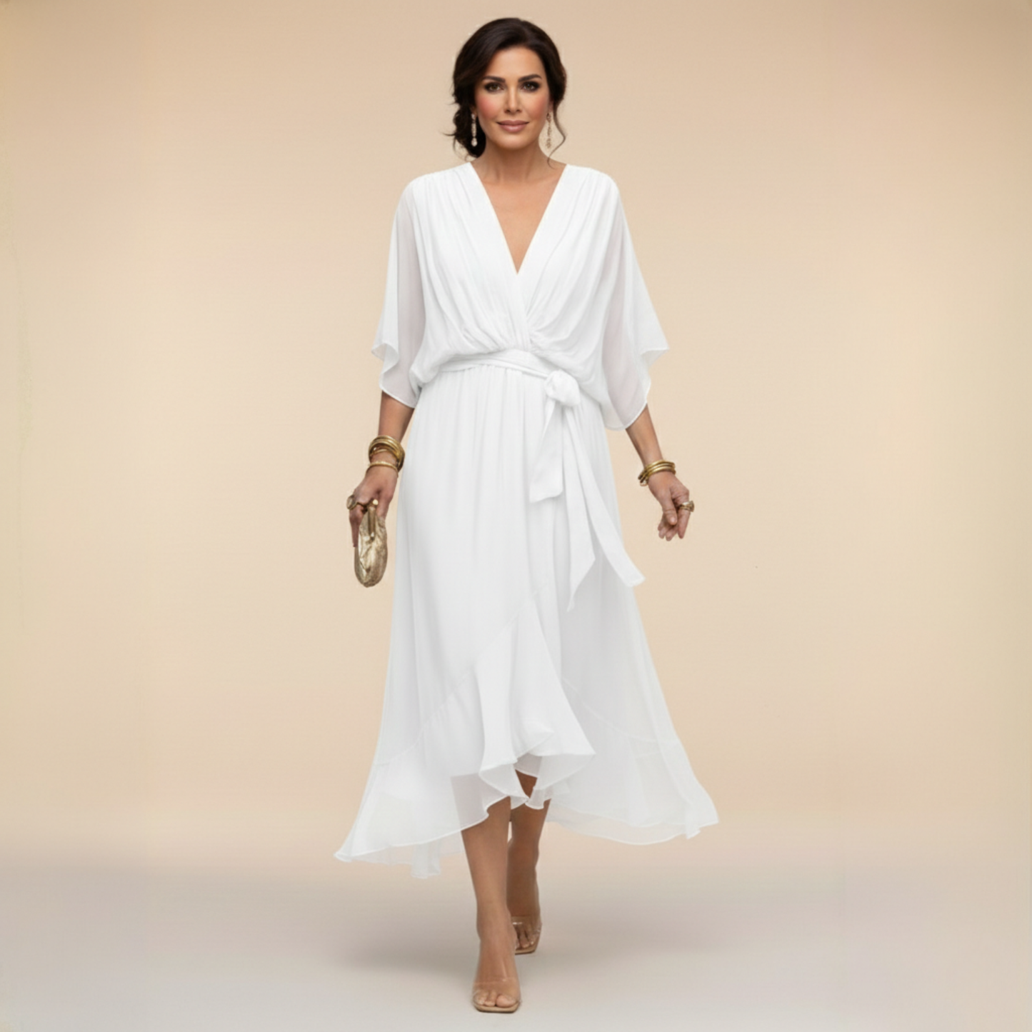 MARTA™ | Vestido de chiffon con escote en V