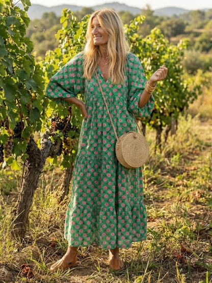 Flora | Vestido midi de capas con estampado floral y escote en V