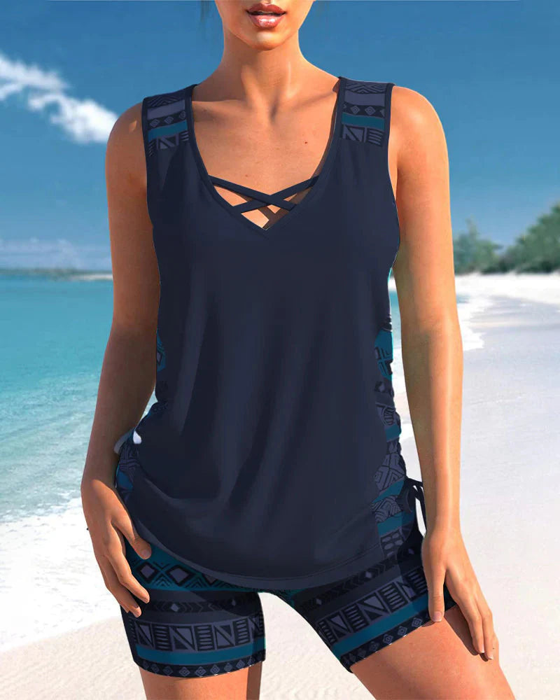 LARA™ - Tankini con estampado geométrico y escote en V