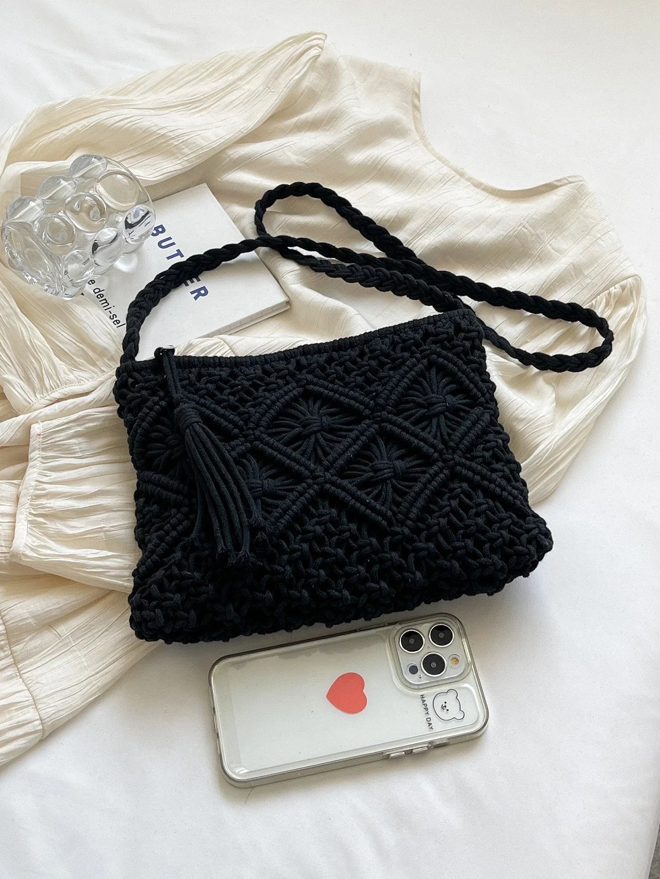 Bolso Artesanal Trenzado Negro | Estilo Boho Elegante