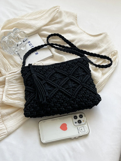 Bolso Artesanal Trenzado Negro | Estilo Boho Elegante