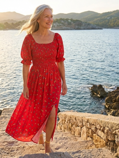 Delfina | Vestido midi floral con escote cuadrado