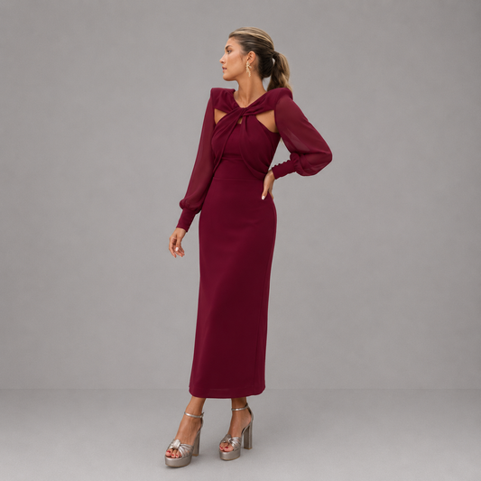 Vestido largo para mujer con mangas largas y abertura en el escote