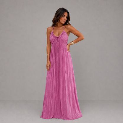Vestido largo para mujer con tejido fluido y tirantes