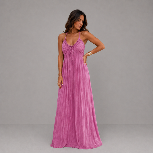 Vestido largo para mujer con tejido fluido y tirantes
