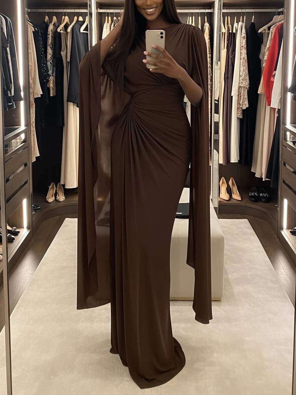 Vestido Maxi con cuello barco plisado