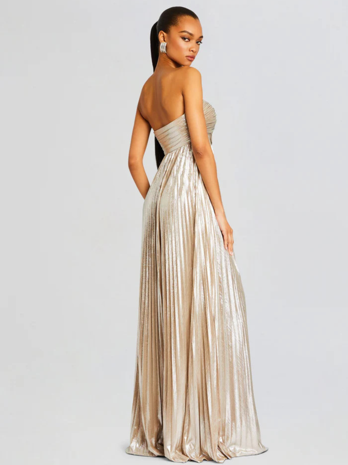 Vestido largo mujer sin tirantes cuerpo retorcido abertura alta plisado