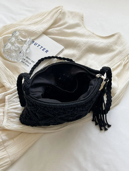 Bolso Artesanal Trenzado Negro | Estilo Boho Elegante