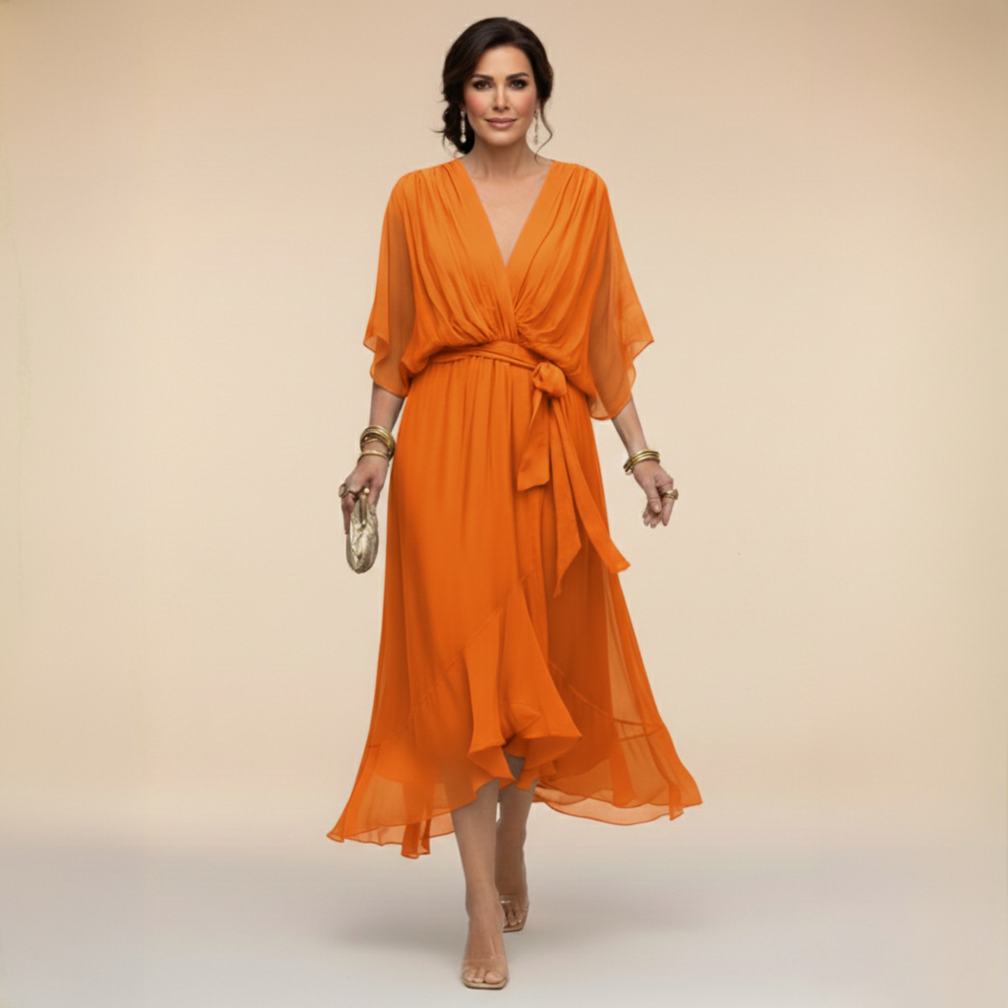 MARTA™ | Vestido de chiffon con escote en V