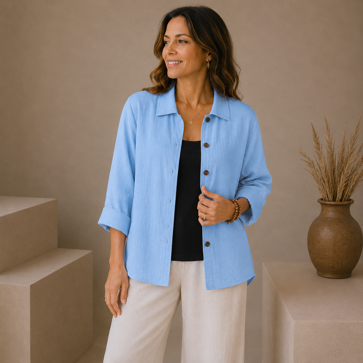 MARINA – Cárdigan de algodón con botones, mangas largas y corte relajado para mujer