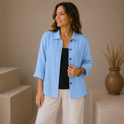 MARINA – Cárdigan de algodón con botones, mangas largas y corte relajado para mujer