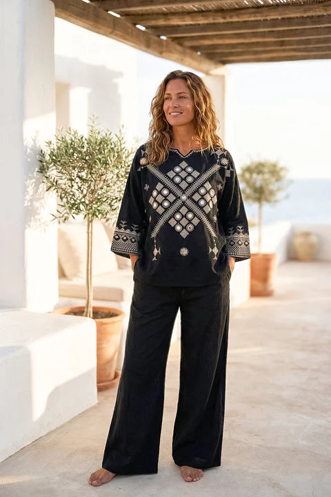 LAIA™ | Pantalón Bordado Beige