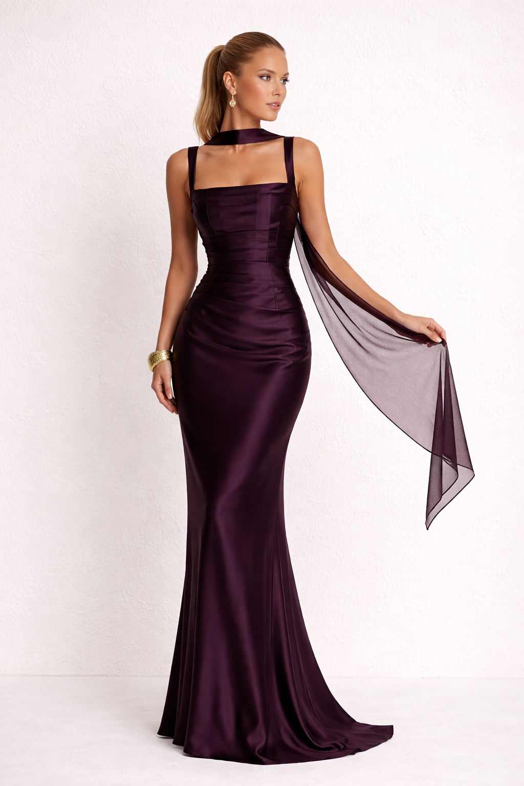 Vestido largo mujer corte ajustado escote cuadrado espalda con cordones