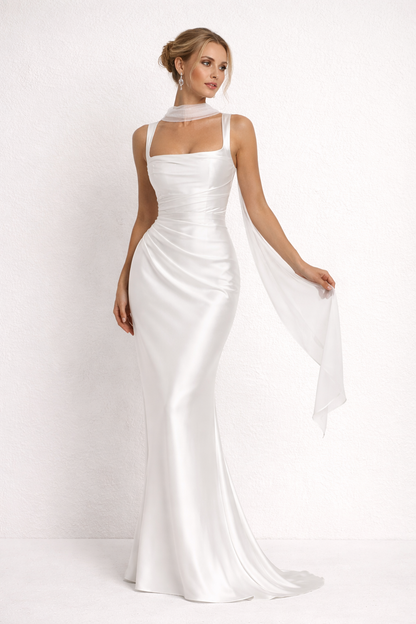 Vestido largo mujer corte ajustado escote cuadrado espalda con cordones