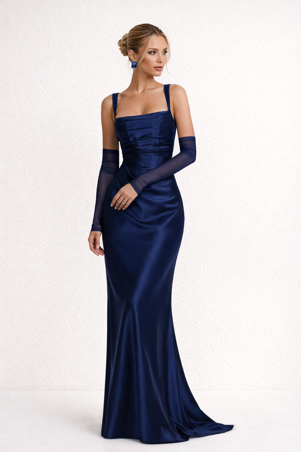 Vestido largo mujer corte ajustado escote cuadrado espalda con cordones