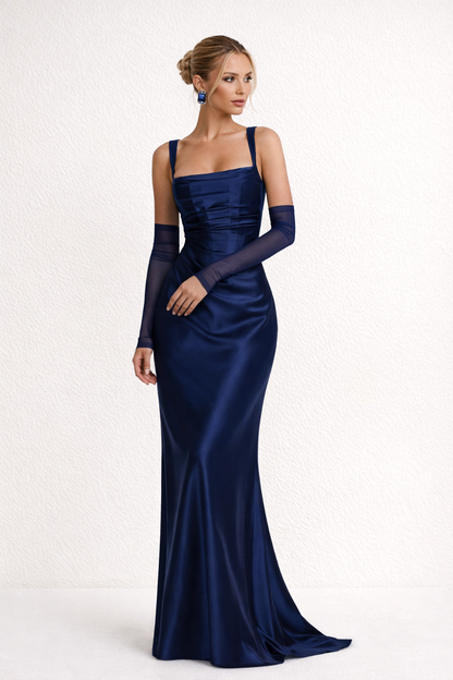 Vestido largo mujer corte ajustado escote cuadrado espalda con cordones