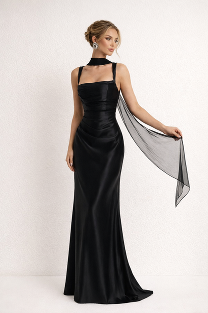 Vestido largo mujer corte ajustado escote cuadrado espalda con cordones
