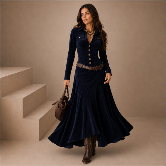 Mariah | Largo Wildlederkleid con Schlitz