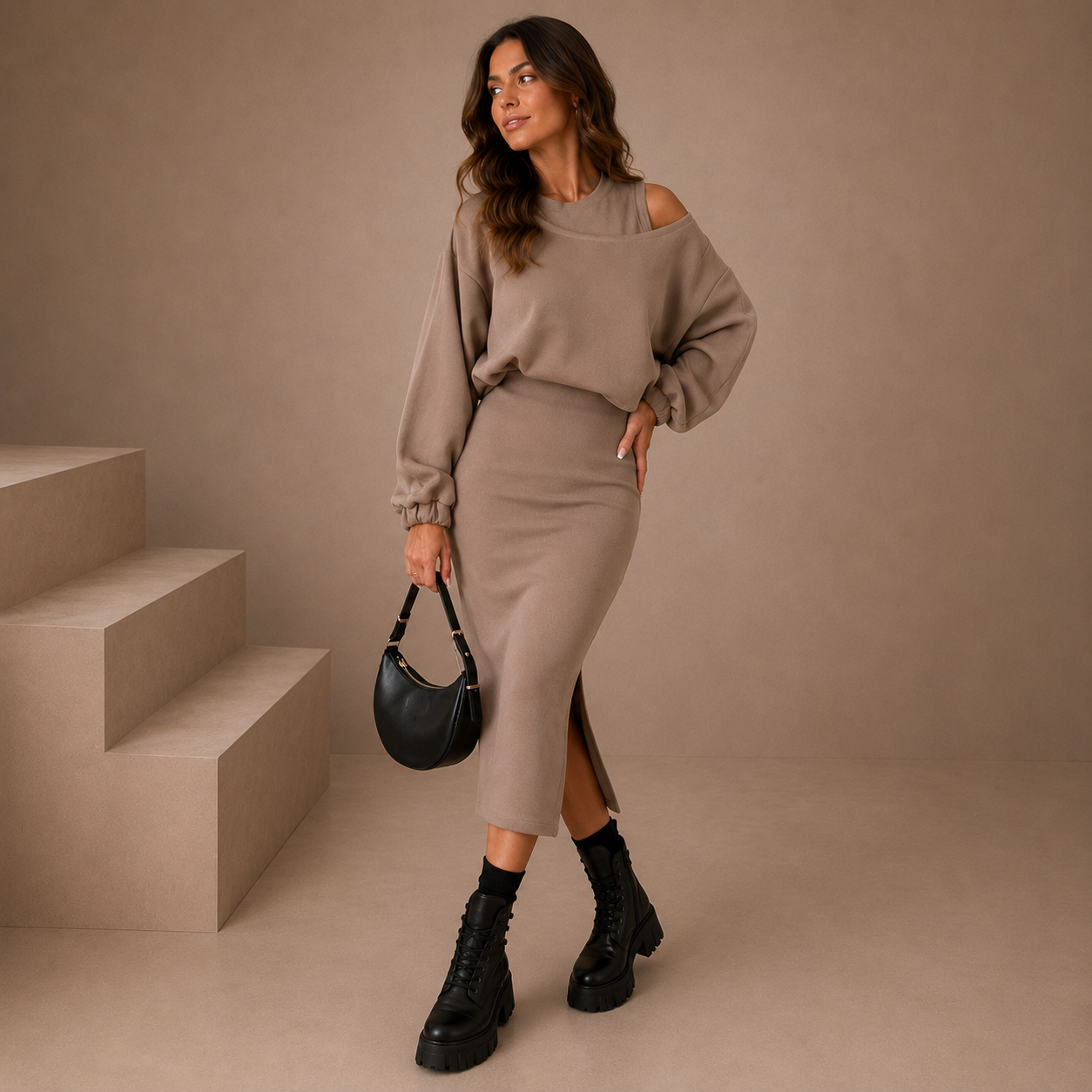 Leah | Set con Cold-Shoulder-Top y Midirock