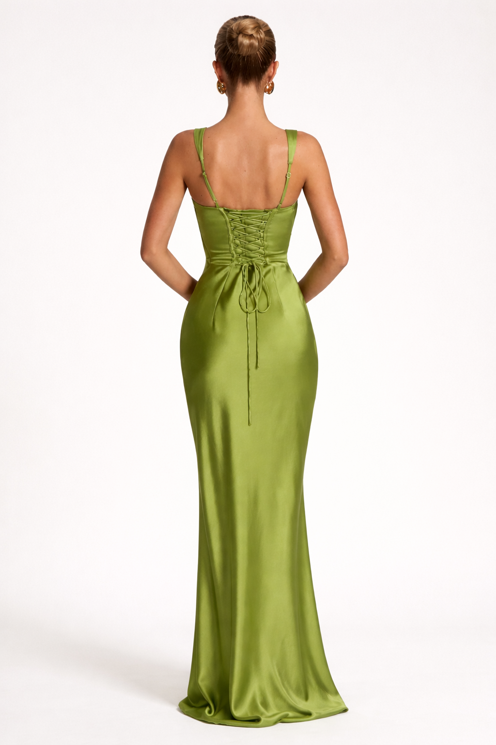 Vestido largo mujer corte ajustado escote cuadrado espalda con cordones