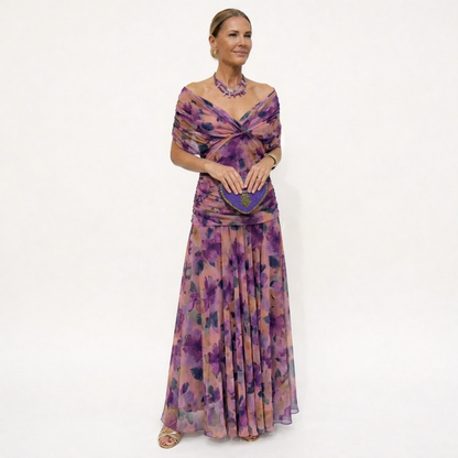 Velora™ | Vestido largo floral con escote en V