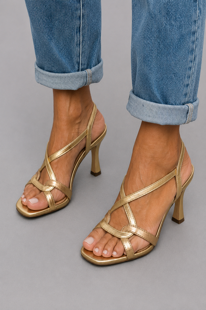 Casia | Sandalias de Tacón con Encanto Dorado de Verano
