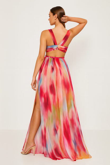 Freya™ | Vestido maxi con estampado artístico