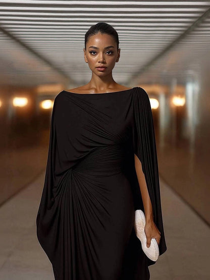 Vestido Maxi con cuello barco plisado