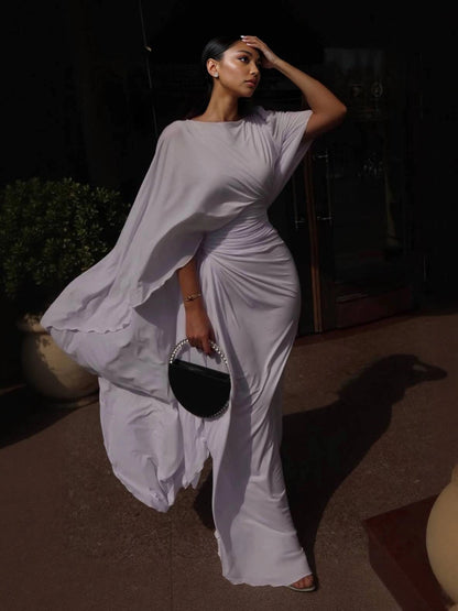 Vestido Maxi con cuello barco plisado