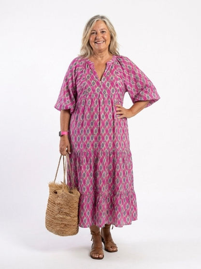 Valeria | Vestido midi estampado con escote en V y manga tres cuartos