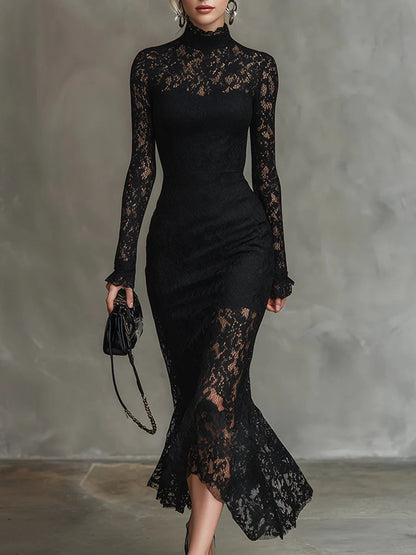 VERONICA™ | Vestido maxi negro de encaj