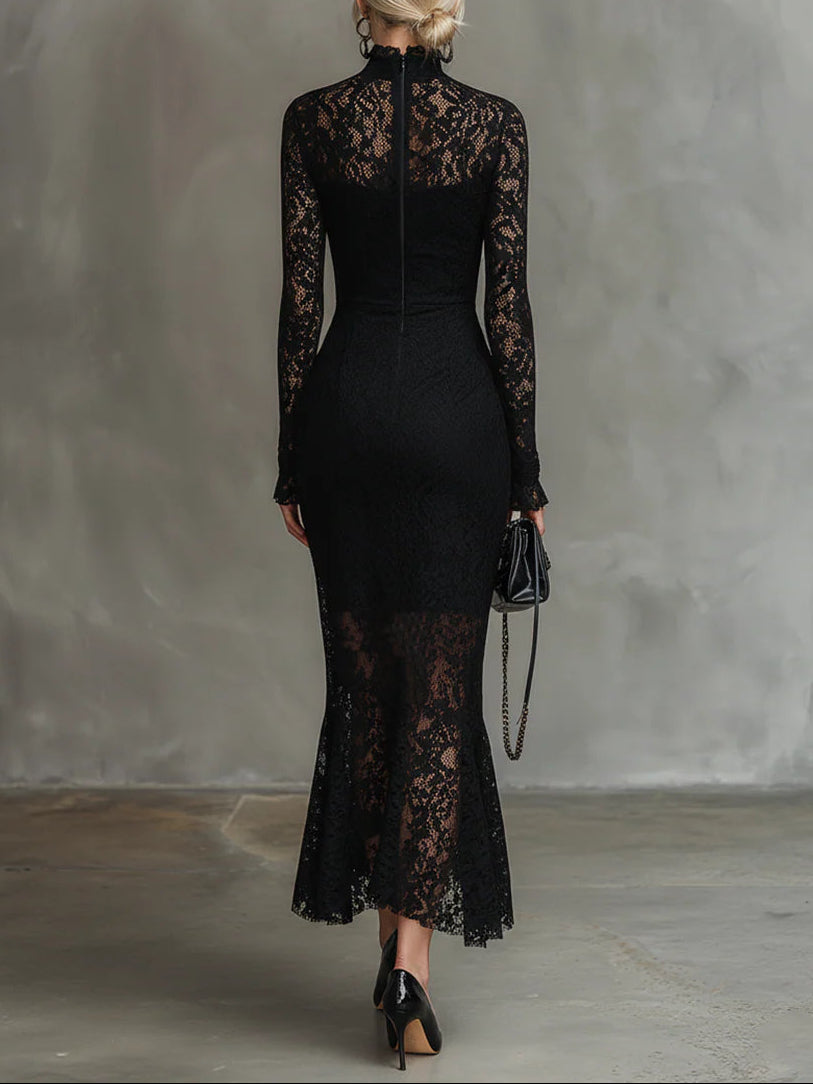 VERONICA™ | Vestido maxi negro de encaj