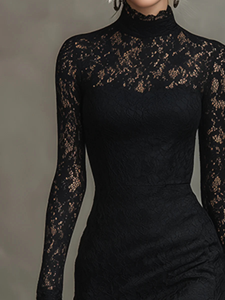 VERONICA™ | Vestido maxi negro de encaj