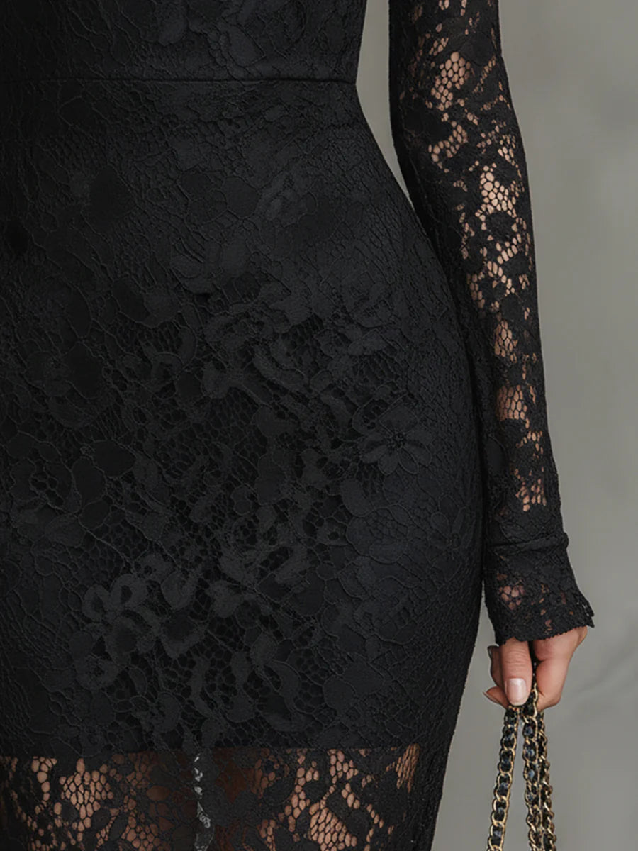 VERONICA™ | Vestido maxi negro de encaj