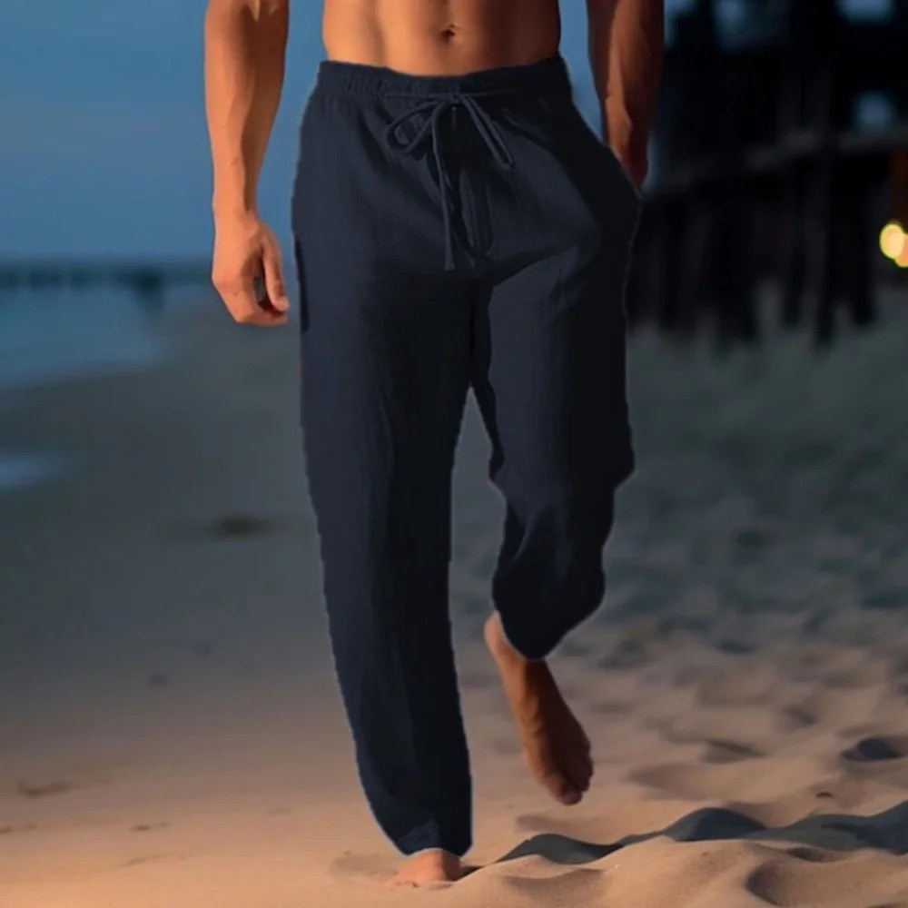 Pantalones elegantes de algodón y lino